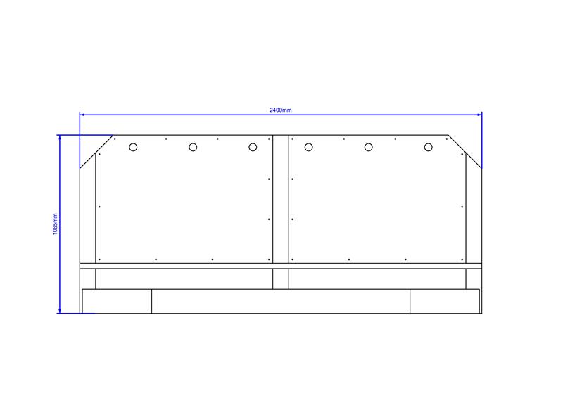 Technical render of a Performance Stage with Chalkboard and Den Making